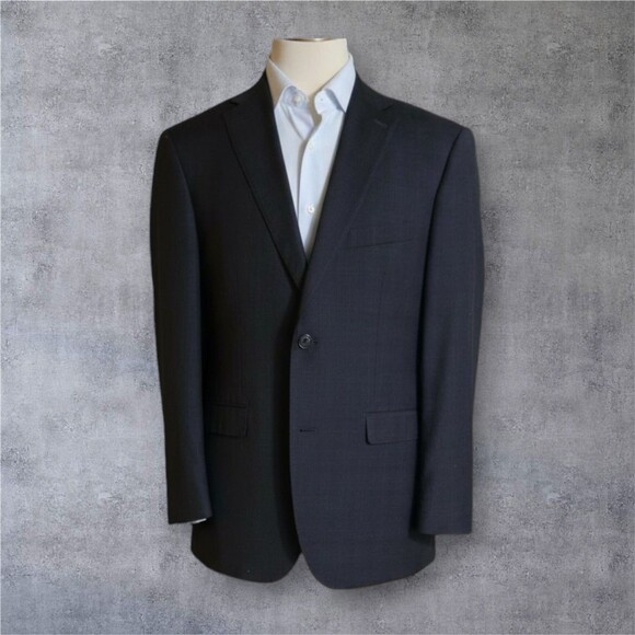 ZANETTI Mens 2 Piece Suit Blazer Jacket 48L Pant 40Wx30L WOOL Gray Windowpane - Picture 2 of 16